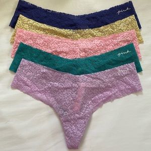 PINK No-Show Lace Thongs